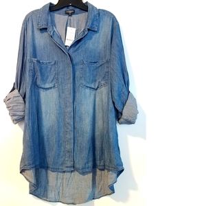 2X Hannah Denim Hi Low Shirt NWT